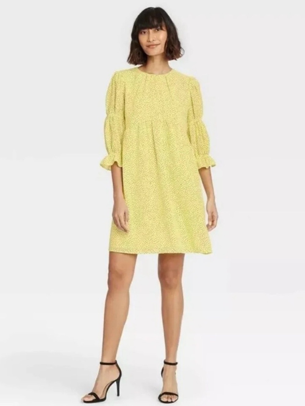 Who What Wear Lemon Yellow Puff-Sleeve Baby Doll Mini Comfy Dress Size Medium